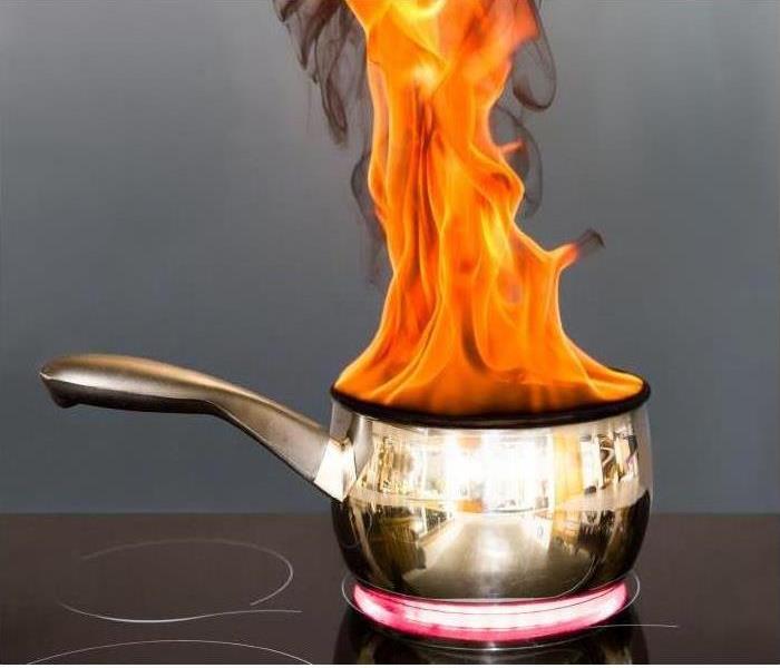 Kettle on fire on a stove
