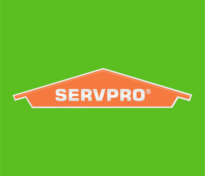 Servpro logo, orange house on a green field